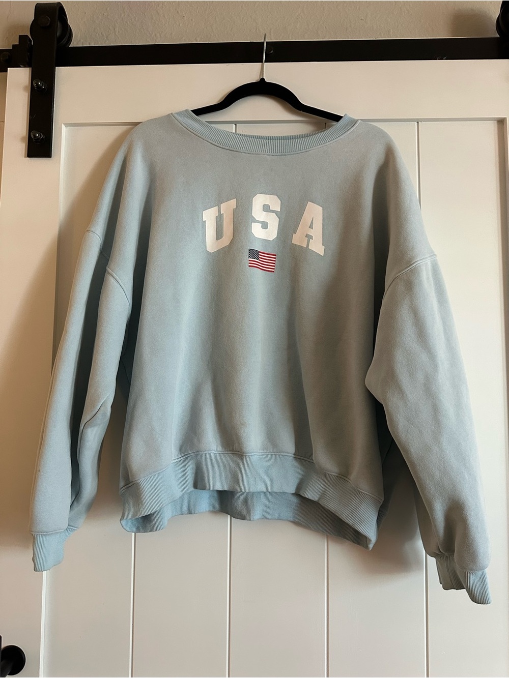 Princess Polly USA Pullover Sweatshirt in Light Blue